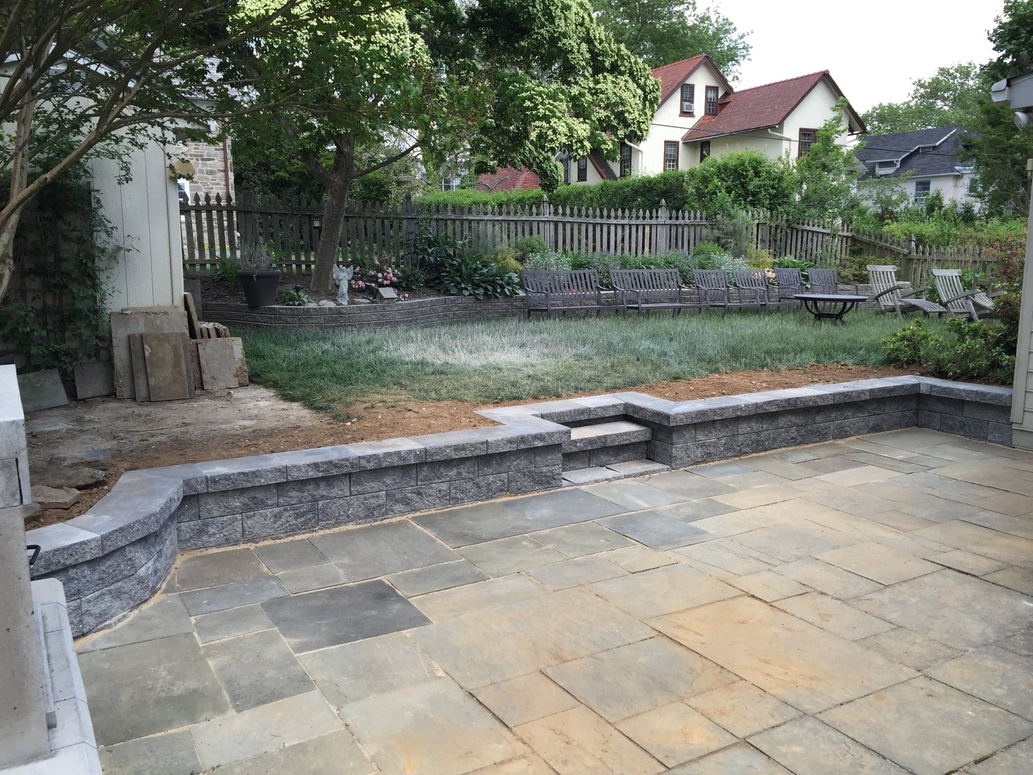 Retaining wall installation by Natalini Masonry in Bucks County PA