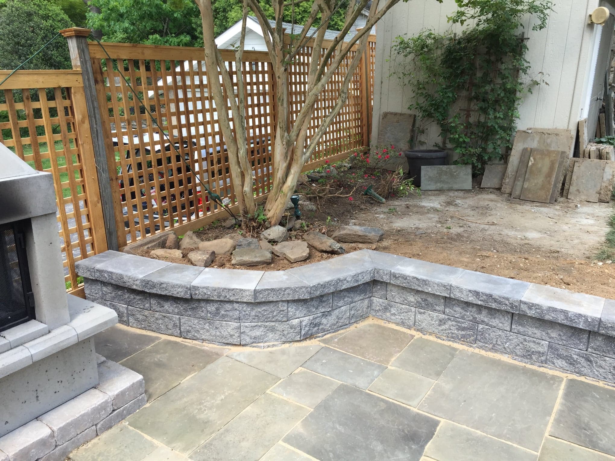 Stone retaining wall project by Natalini Masonry in Bucks County PA