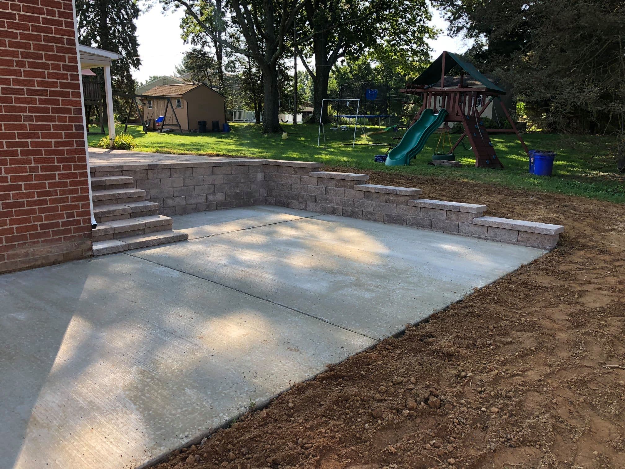 Completed retaining wall project by Natalini Masonry in Bucks County PA